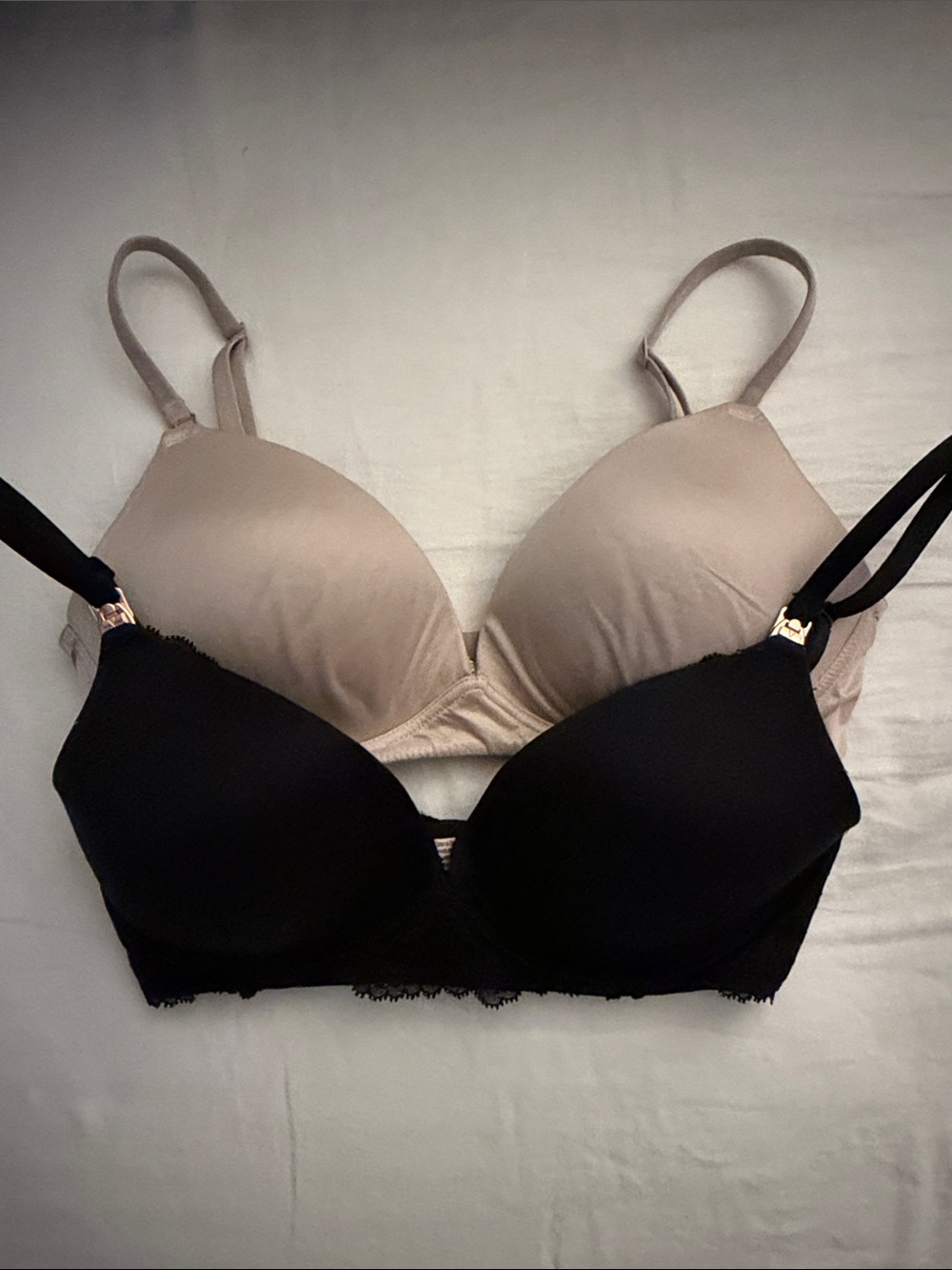 Victorias Secret Lace Trim Nursing Bras - Black and Nude